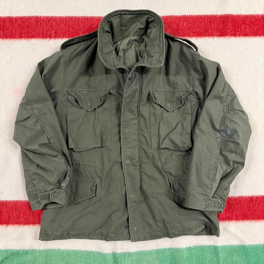 Vintage M65 Field Jacket OG 107 Olive Green Military Coat Medium Silver Zipper